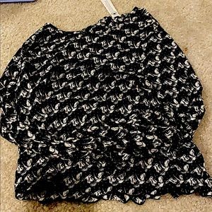 black shirt with birds and dots with buttons